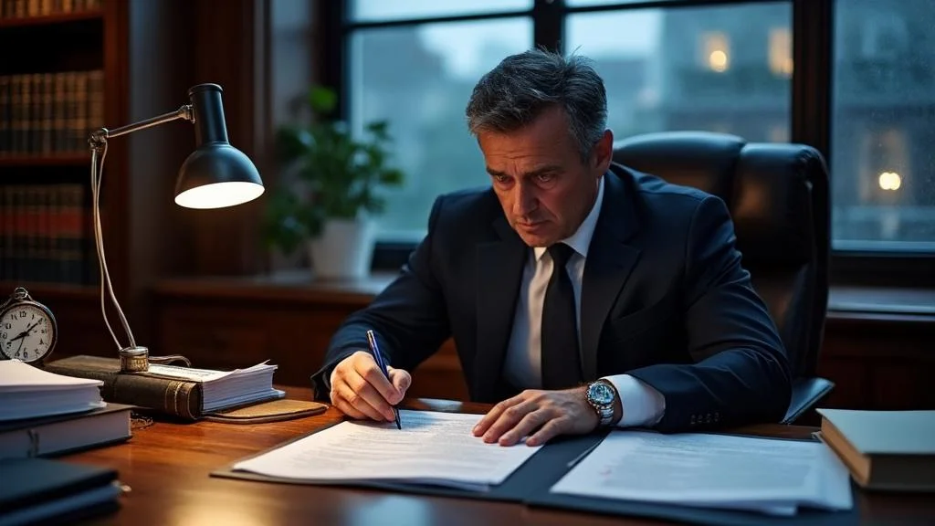 Vue réaliste d’un mandataire judiciaire signant une déclaration de créances en liquidation judiciaire